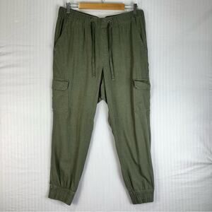 St. John’s Bay Cargo Jogger Pants Olive Green Women’s Size Large Linen Blend